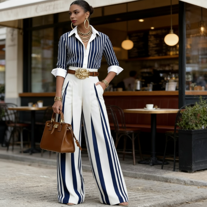 🎁Neuwaren 61% Rabatt💥Gestreiftes Shirt & weite Hose im Set – bequem & stilvoll für den Alltag