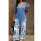 💥 HALBPREIS DEAL 👗 Damen Zweiteiler – elegante V-Neck Bluse + weite Print-Hose 🔥 Perfekt für Sommer & Alltag ☀️