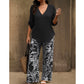💥 HALBPREIS DEAL 👗 Damen Zweiteiler – elegante V-Neck Bluse + weite Print-Hose 🔥 Perfekt für Sommer & Alltag ☀️