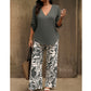 💥 HALBPREIS DEAL 👗 Damen Zweiteiler – elegante V-Neck Bluse + weite Print-Hose 🔥 Perfekt für Sommer & Alltag ☀️