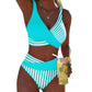 Two-Piece Color Block & Stripe Bikini Swimsuit