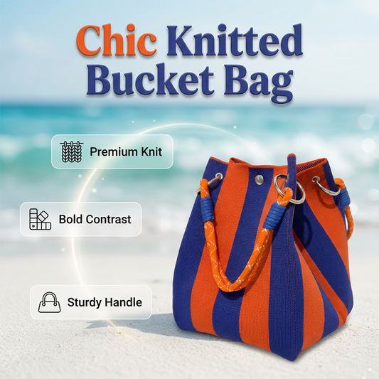 Gestreifte Strick-Bucket-Tasche – leicht, flexibel & vielseitig – ideal für den Alltag, Strand & Shopping