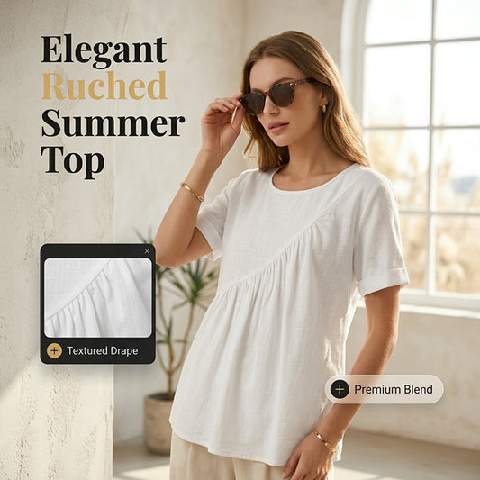 👕Kurzärmeliges, asymmetrisches Oberteil mit Rüschen für Damen