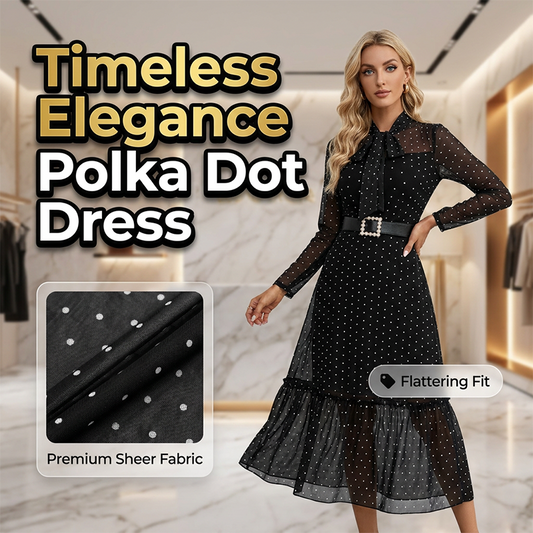 👗 50% RABATT! ✨ Midikleid mit Polka-Dots – Schleifenkragen & elegant – Verspielt, feminin & perfekt für Frühling, Büro oder besondere Anlässe 🎀