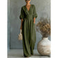 🌍 Damen V-Ausschnitt Hochtaillierter Weitbein-Jumpsuit