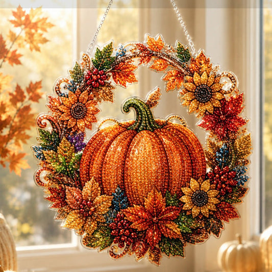 🎁🍂 Herbstlicher Kürbis-Diamantmalerei-Kranz zum Aufhängen – Komplettes DIY-Set