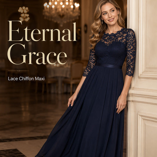 ✨ Spitzenkleid mit Satin-Gürtel und langem Rock – feminin