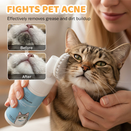 ⏳🔥50% RABATT 🐾 Reinigungsschaum gegen schwarzes Kinn bei Katzen, ohne Abspülen mit Silikonbürste