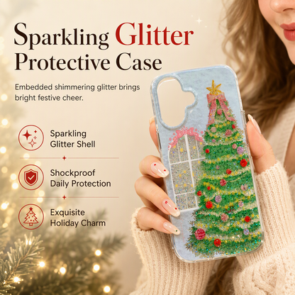 🎄Christmas Tree Art Deco Glitter Casing - Shockproof TPU Cellphone Case with Anti-Slip Grip, Durable All-Around Protection